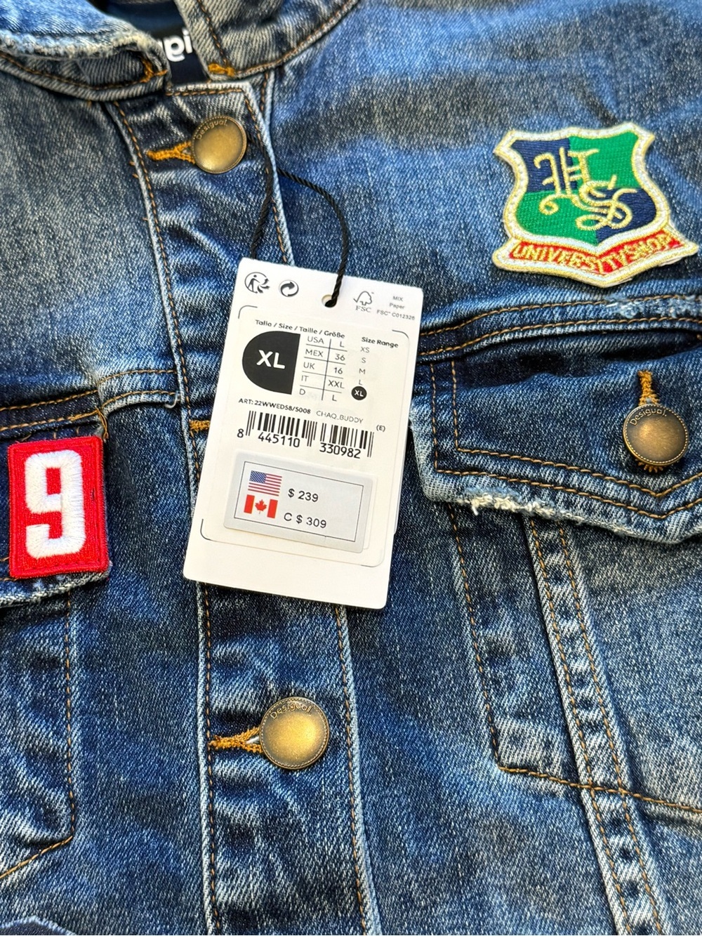 Desigual NWT Rare Hybrid Denim Bomber Jacket XL Patchwork Cropped Streetwear - Picture 8 of 9